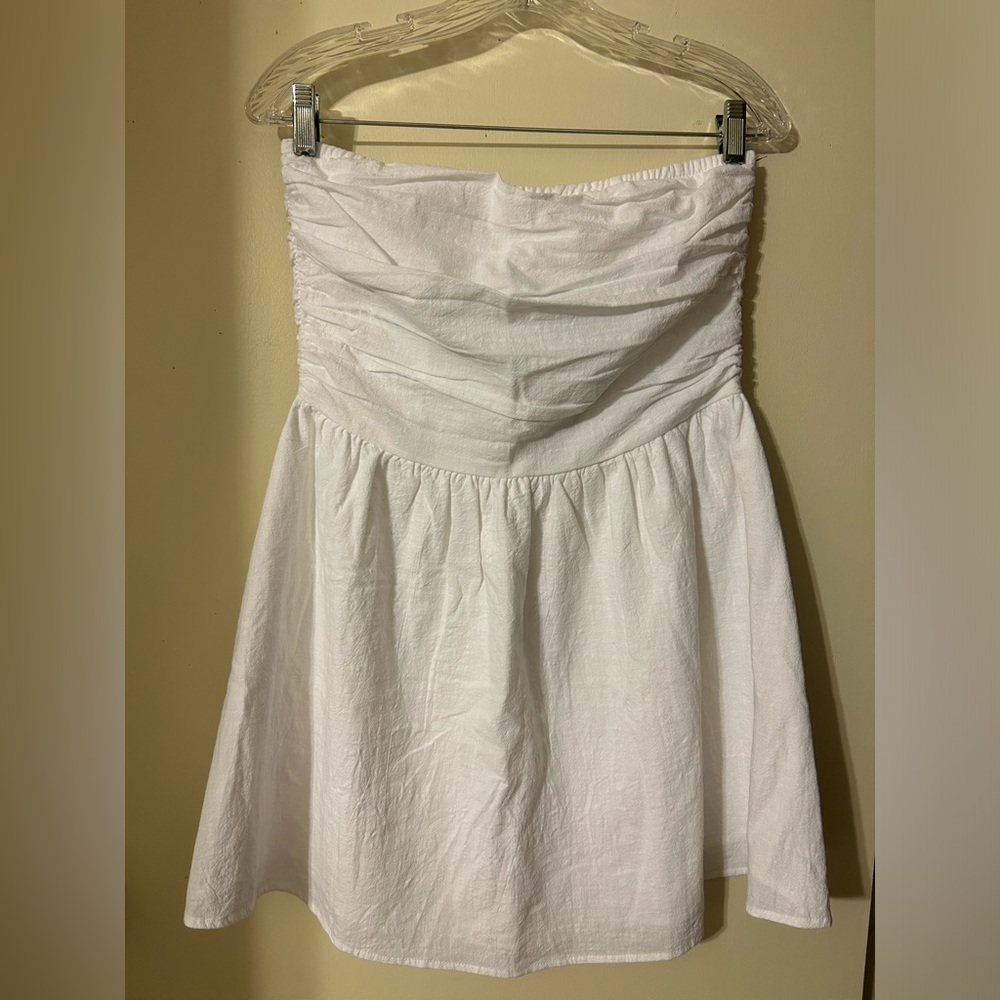 Mahina White Linen Tube Mini Dress, Size S